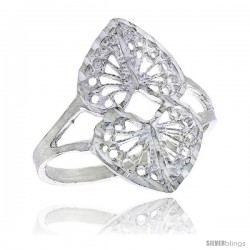 Sterling Silver Double Heart Filigree Ring, 3/4 in -Style Fr454