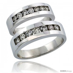 10k White Gold 2-Piece His (6.5mm) & Hers (5.5mm) Diamond Wedding Ring Band Set w/ 0.96 Carat Brilliant Cut Diamonds