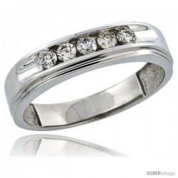 10k White Gold 5-Stone Men's Diamond Ring Band w/ 0.46 Carat Brilliant Cut Diamonds, 1/4 in. (6mm) wide