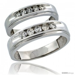 10k White Gold 2-Piece His (6mm) & Hers (5mm) Diamond Wedding Ring Band Set w/ 0.67 Carat Brilliant Cut Diamonds