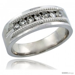 10k White Gold 7-Stone Milgrain Design Ladies' Diamond Ring Band w/ 0.22 Carat Brilliant Cut Diamonds, 1/4 in. (6.5mm) wide