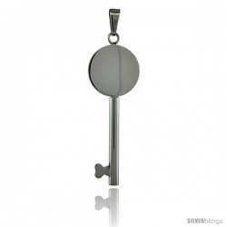 Surgical Steel Round KEY Pendant 1 1/2 in tall, w/ 30 in Chain