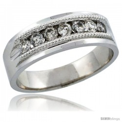 10k White Gold 7-Stone Milgrain Design Men's Diamond Ring Band w/ 0.64 Carat Brilliant Cut Diamonds, 9/32 in. (7mm) wide