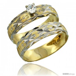 10k Gold Ladies' 2-Piece 0.10 Carat Diamond Engagement Ring Set Diamond-cut Pattern Rhodium Accent, 3/16 in -Style 10y506e2