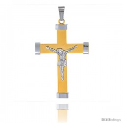 Stainless Steel Crucifix Pendant 2-tone Gold finish 2 3/8 in tall, w/ 30 in Chain