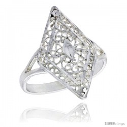 Sterling Silver Diamond-shaped Filigree Ring, 7/8 in