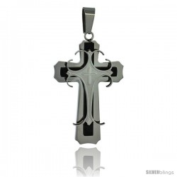 Stainless Steel Cross Pendant 2-tone Gold Finish, 1 3/4 in tall, w/ 30 in Chain