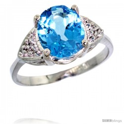 14k White Gold Diamond Swiss Blue Topaz Ring 2.40 ct Oval 10x8 Stone 3/8 in wide