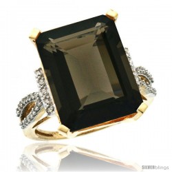 10k Yellow Gold Diamond Smoky Topaz Ring 12 ct Emerald Shape 16x12 Stone 3/4 in wide