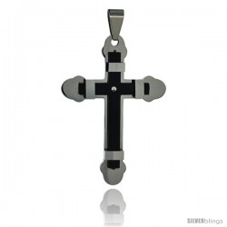 Stainless Steel Cross Pendant 2-tone Black finish, 2 in tall, w/ 30 in Chain