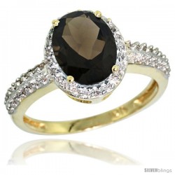 10k Yellow Gold Diamond Smoky Topaz Ring Oval Stone 9x7 mm 1.76 ct 1/2 in wide