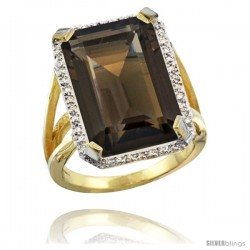 10k Yellow Gold Diamond Smoky Topaz Ring 14.96 ct Emerald shape 18x13 Stone 13/16 in wide