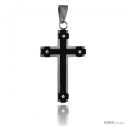 Stainless Steel Cross Pendant 2-tone Black finish, 1 3/4 in tall, w/ 30 in Chain