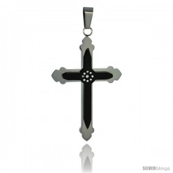 Stainless Steel Cross Pendant 2-tone Black finish, 2 1/4 in tall, w/ 30 in Chain