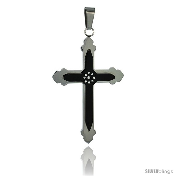 https://www.silverblings.com/3044-thickbox_default/stainless-steel-cross-pendant-2-tone-black-finish-2-1-4-in-tall-w-30-in-chain.jpg