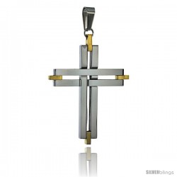 Stainless Steel Cross Pendant 2-tone Gold finish, 2 in tall, w/ 30 in Chain