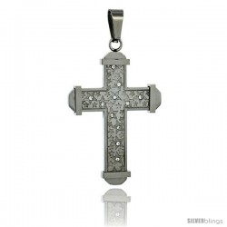 Stainless Steel Cross Pendant Stars & CZ Stones, 2 in tall, comes w/ 30 in Chain