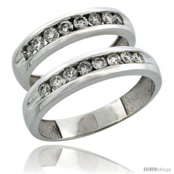 10k White Gold 2-Piece His (5mm) & Hers (4.5mm) Diamond Wedding Ring Band Set w/ 0.94 Carat Brilliant Cut Diamonds