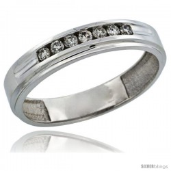 10k White Gold 7-Stone Men's Diamond Ring Band w/ 0.21 Carat Brilliant Cut Diamonds, 3/16 in. (5mm) wide