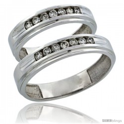 10k White Gold 2-Piece His (5mm) & Hers (5mm) Diamond Wedding Ring Band Set w/ 0.42 Carat Brilliant Cut Diamonds