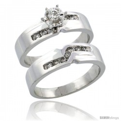 10k White Gold 2-Piece Diamond Engagement Ring Band Set w/ 0.31 Carat Brilliant Cut Diamonds, 3/16 in. (5mm) wide