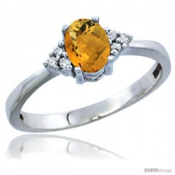 10K White Gold Natural Whisky Quartz Ring Oval 6x4 Stone Diamond Accent