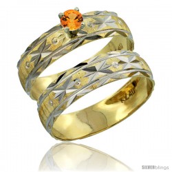 10k Gold Ladies' 2-Piece 0.25 Carat Orange Sapphire Engagement Ring Set Diamond-cut Pattern Rhodium Accent, -Style 10y506e2