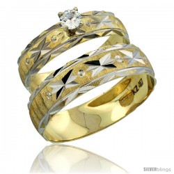 10k Gold 2-Piece Diamond Engagement Ring & Wedding Band Set his & Hers 0.10 cttw Rhodium Accent Diamond-cut -Style 10y506em