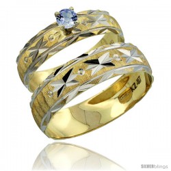 10k Gold 2-Piece 0.25 Carat Light Blue Sapphire Ring Set (Engagement Ring & Man's Wedding Band) Diamond-cut -Style 10y506em