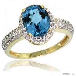 14k Yellow Gold Diamond London Blue Topaz Ring Oval Stone 9x7 mm 1.76 ct 1/2 in wide