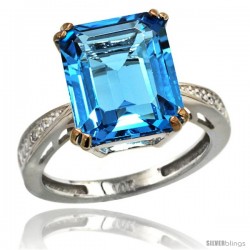 14k White Gold Diamond Swiss Blue Topaz Ring 5.83 ct Emerald Shape 12x10 Stone 1/2 in wide -Style Cw404149