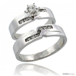 10k White Gold 2-Piece Diamond Ring Band Set w/ Rhodium Accent ( Engagement Ring & Man's Wedding Band ), w/ 0.31 Carat