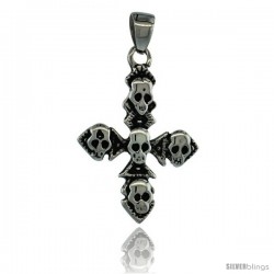 Surgical Steel Multiple Skulls on Cross Pendant 1 3/8 in (36 mm) tall, comes w/ 30 in Chain