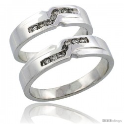 10k White Gold 2-Piece His (5mm) & Hers (5mm) Diamond Wedding Ring Band Set w/ 0.31 Carat Brilliant Cut Diamonds