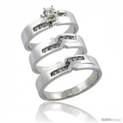 10k White Gold 3-Piece Trio His (5mm) & Hers (5mm) Diamond Wedding Ring Band Set w/ 0.44 Carat Brilliant Cut Diamonds