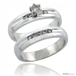 10k White Gold 2-Piece Diamond Engagement Ring Band Set w/ 0.35 Carat Brilliant Cut Diamonds, 3/16 in. (4.5mm) wide