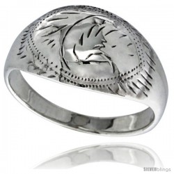 Sterling Silver Hand Engraved Dome Ring 7/16 in wide