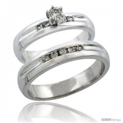 10k White Gold 2-Piece Diamond Ring Band Set w/ Rhodium Accent ( Engagement Ring & Man's Wedding Band ), w/ 0.35 Carat