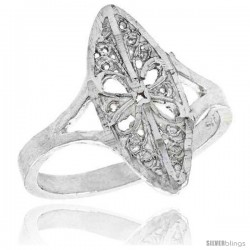 Sterling Silver Navette-shaped Floral Filigree Ring, 3/4 in