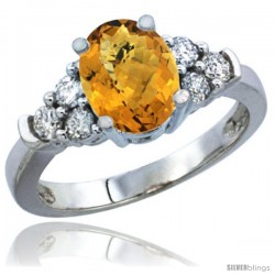 10K White Gold Natural Whisky Quartz Ring Oval 9x7 Stone Diamond Accent