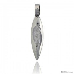 Stainless Steel Surfboard Pendant w/ Tribal Design, 1 3/4 in (44 mm) tall, w/ 30 in Chain