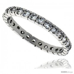 Sterling Silver Cubic Zirconia Eternity Band Ring Brilliant Cut 2mm Rhodium finish