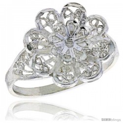 Sterling Silver Flower Filigree Ring, 1/2 in