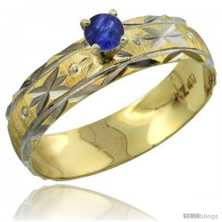 10k Gold Ladies' Solitaire 0.25 Carat Deep Blue Sapphire Engagement Ring Diamond-cut Pattern Rhodium Accent, -Style 10y506er