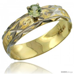 10k Gold Ladies' Solitaire 0.25 Carat Green Sapphire Engagement Ring Diamond-cut Pattern Rhodium Accent, 3/16 -Style 10y506er