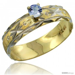 10k Gold Ladies' Solitaire 0.25 Carat Light Blue Sapphire Engagement Ring Diamond-cut Pattern Rhodium Accent, -Style 10y506er