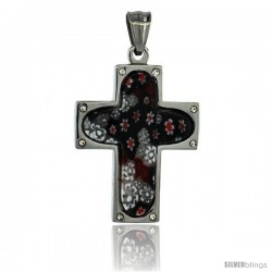 Stainless Steel Millefiori Cross Pendant, 1 1/2 in tall, w/ 30 in Chain