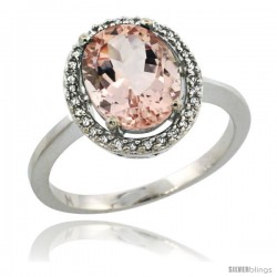 14k White Gold Diamond Halo Morganite Ring 2.5 carat Oval shape 10X8 mm, 1/2 in (12.5mm) wide