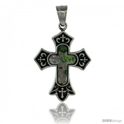 Stainless Steel Millefiori Fleury Cross Pendant w/ Murano Glass Inlay, 1 1/2 in tall, w/ 30 in Chain
