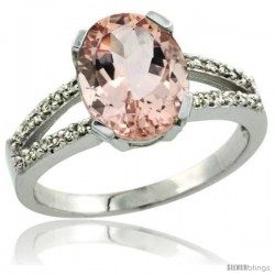 14k White Gold and Diamond Halo Morganite Ring 2.4 carat Oval shape 10X8 mm, 3/8 in (10mm) wide